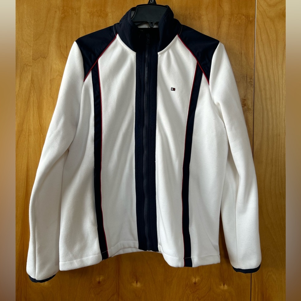 Tommy Hilfiger White, Navy & Red Trim Full-Zip Fleece Jacket Womens XL